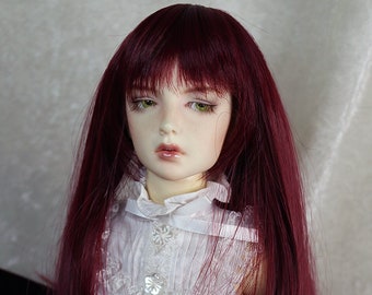 1/4 1/3 7-8" BJD doll wig MSD Sd Red Long straight hair with bangs JR-199