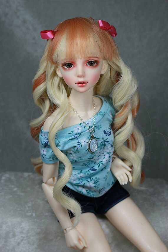 7-8/" Blonde 1//4 MSD Super Dollfie BJD Doll Long Crimp Wig