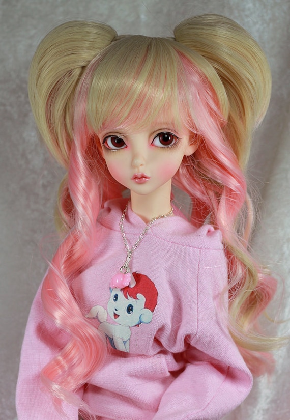 1//4 BJD Girl Doll Long Curly Wigs Pink Hair For Dollfie Hairstyle Hairpiece