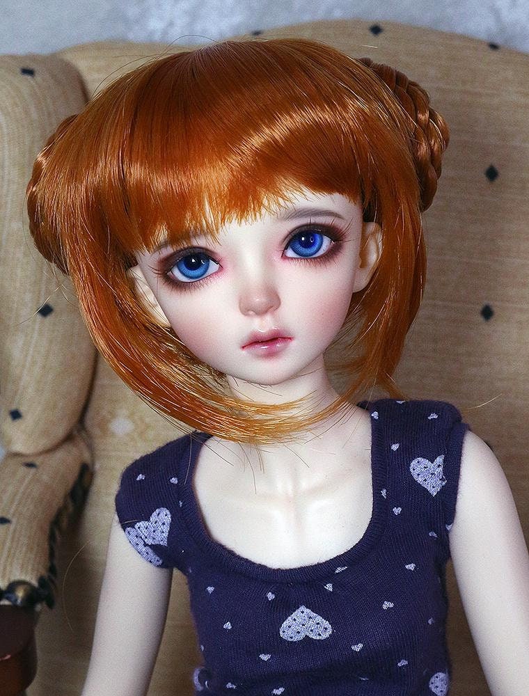 1/4 1/6 6-7" BJD doll wig MSD YoSD Carrot Orange Red Braided Buns with bangs hair JR-218