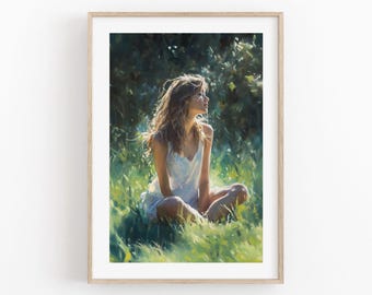 Modern Art Digital Print | Sunlit Serenity Printable Art | Dreamy Nature Portrait | Digital Download for Elegant Home Decor