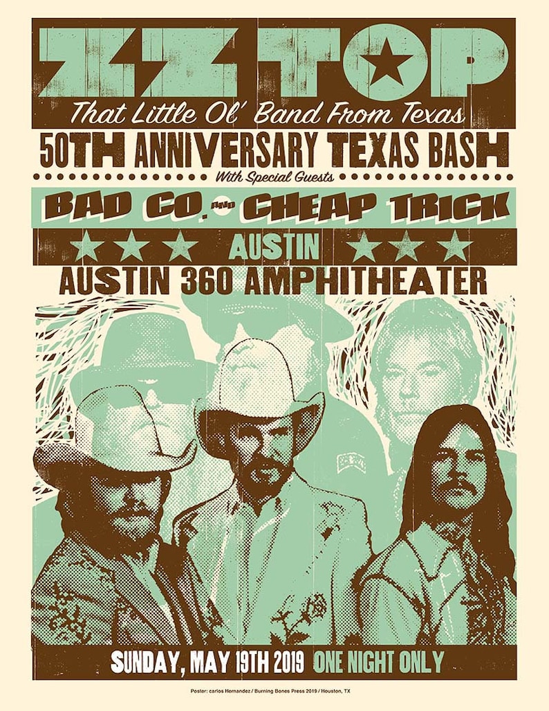 ZZ Top 50th Anniversary Tour austin Texas Etsy