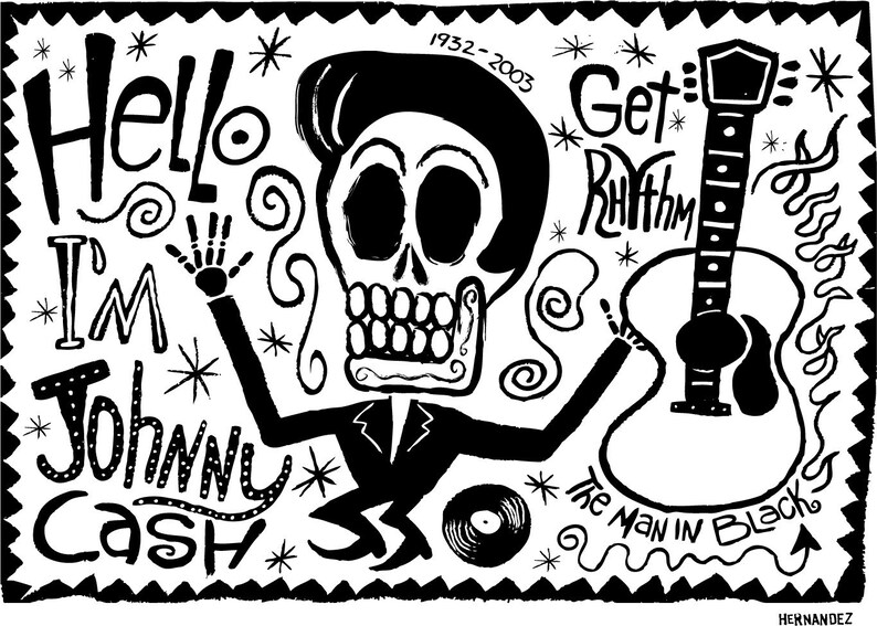 El Johnny Cash Print Day of the Dead Rock Stars image 1