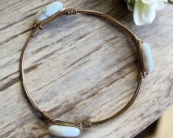 Handmade Wire Wrapped Bangle Bracelet With White Howlite Stones