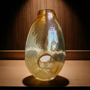 Amber Glass Art Vase With Unique Cutout Design