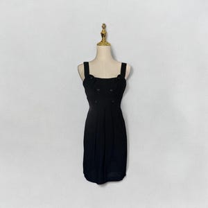 BCBGMAXAZRIA Mini Dress XS Black Sleeveless Button-Accent Wide Straps Pleated