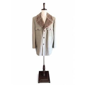 VTG London Fog Mens Coat Faux Fur Collar Beige Size 46 Regular Mid-Length READ