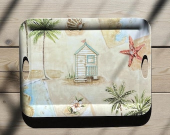 Beach Comber Melamine Serving Tray 20inx15in Coastal Nautical Starfish Handles