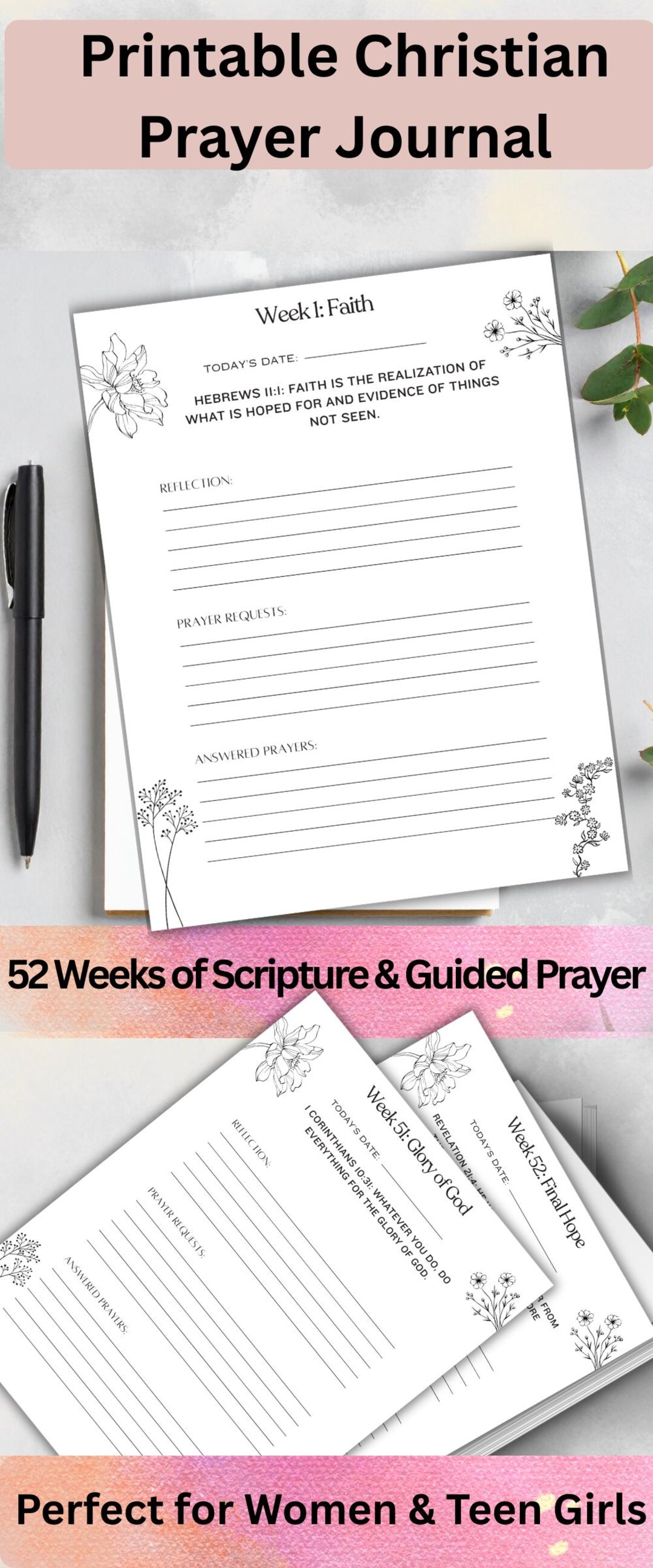 Christian Gift for Women Prayer Journal Printable Prayer Journal Bible ...