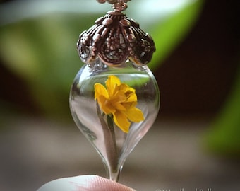 Daffodil Necklace - Yellow Daffodil Flower Glass Pendant - Sterling Silver, Gold, or Rose Gold - Personalized Gift - by Woodland Belle