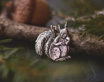 Red Squirrel Necklace - Sterling Silver Squirrel Pendant - Small Animal Charm Jewelry - Squirrel Lover Gift - Recycled - by Woodland Belle