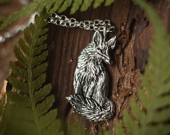 Fox Necklace - Sitting Red Fox Pendant, Recycled Sterling Silver - Small, Dainty Fox Charm - Cottagecore Animal Necklace - by Woodland Belle