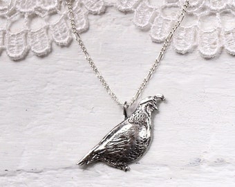 Quail Necklace - Sterling Silver California Quail Bird Pendant - Small Bird Charm Necklace - Bird Lover Gift for Her - by Woodland Belle