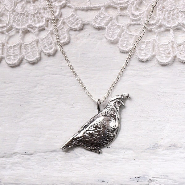 Quail Necklace - Sterling Silver California Quail Bird Pendant - Small Bird Charm Necklace - Bird Lover Gift for Her - by Woodland Belle