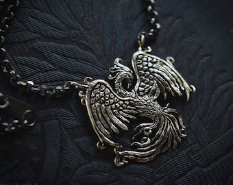 Phoenix Necklace for Men - Oxidized Sterling Silver Phoenix Pendant - Firebird Phoenix Rising Jewelry - Recycled Silver - Gift for Him