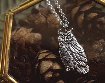 Sterling Silver Owl Necklace - Great Horned Owl Pendant - Recycled Silver - Small, Dainty Bird Necklace - Owl Lover Gift - by Woodland Belle