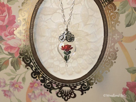 rose in glass necklace
