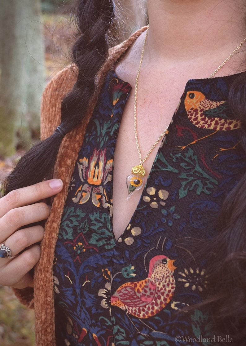 Sunflower Necklace Gold Glass Yellow Flower Pendant Etsy