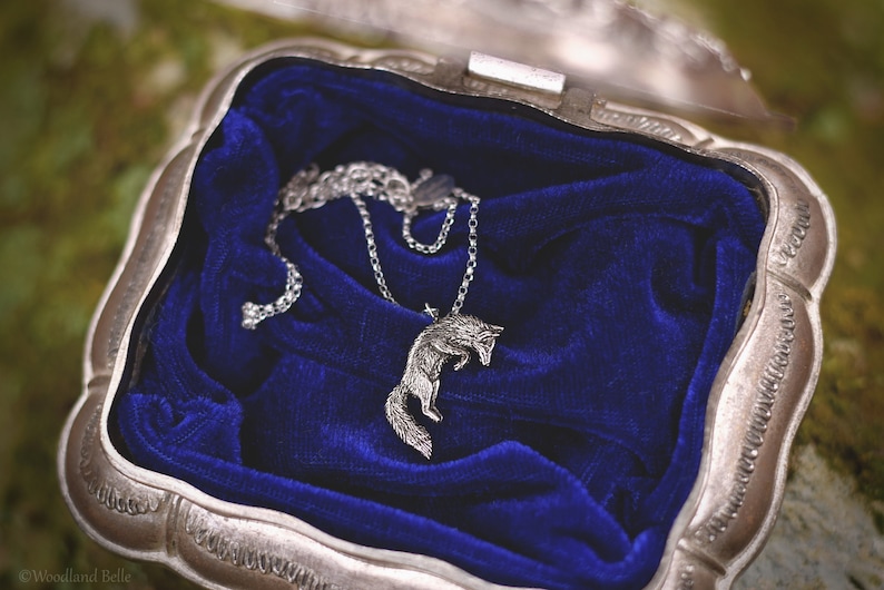 Leaping Fox Necklace Sterling Silver Jumping Fox Pendant, Recycled Small Animal Charm Jewelry Fox Lover Gift by Woodland Belle image 1