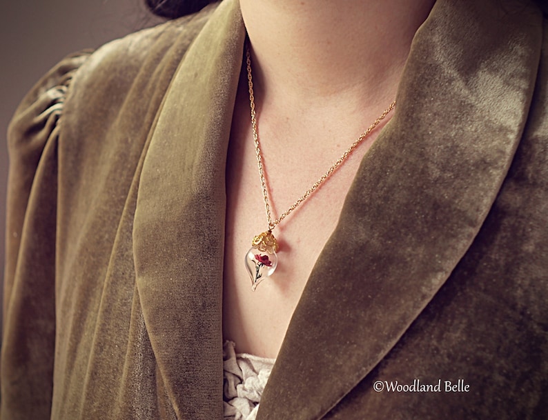 Pink Peony Necklace Gold Glass Flower Pendant Personalized Gift / Wife, Anniversary Gold/Sterling Silver/Rose Gold By Woodland Belle image 9