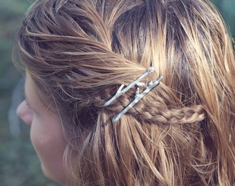 Silver Twig Hair Pins - Branch Hair Pins - Branch Bobby Pins - Twig Hair Clips - Antique Pewter by Woodland Belle