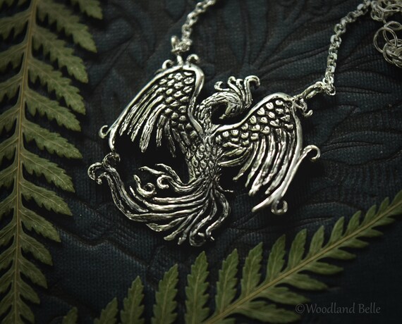 Phoenix Necklace Sterling Silver Phoenix Rising Pendant Firebird