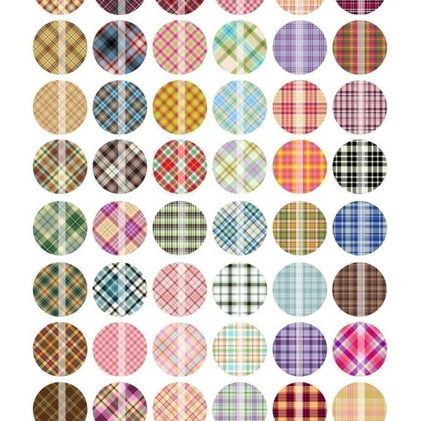 PRETTY IN PLAID DIGITAL COLLAGE SHEET (NO. 357) - 1 INCH CIRCLES FOR ROUND BOTTLE CAPS, PEBBLE MAGNETS, STICKERS, AND MORE