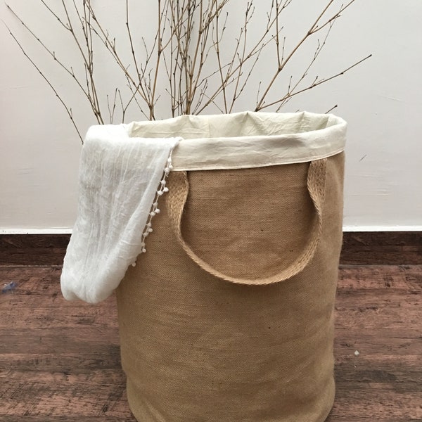 Set of 2 Burlap Laundry Bag/ burlap Hamper/ Grocery Basket/Cloth organizer/ Toy Storage/ Country Home decor