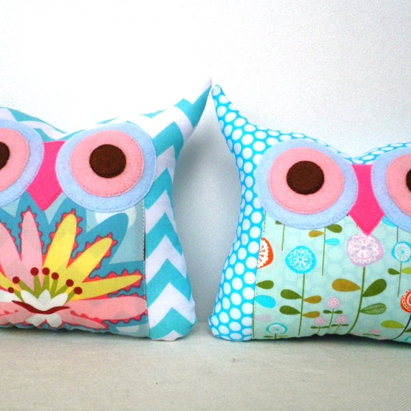 Aqua/pink TWO/ kids Polyfil Stuffed little owl pillows decoration/collection - Ready to ship