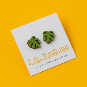 Cheese Plant earrings - monstera studs - laser cut wood jewellery - perfect plant lovers gift - crazy plant lady - monstera deliciosa