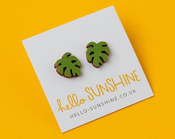 Cheese Plant earrings - monstera studs - laser cut wood jewellery - perfect plant lovers gift - crazy plant lady - monstera deliciosa