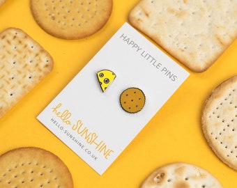 Cheese and Biscuit pin set - cheese pin - biscuit pin - cheese and crackers - perfect gift for food lovers - foodie pins - I love cheese