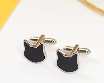 Black Cat Cufflinks - silver cuff links - best man gift - cat lovers gift - gift for him - gift for her - cat gifts - cat cufflink - wedding