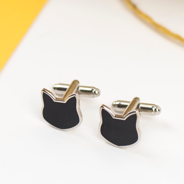 Black Cat Cufflinks - silver cuff links - best man gift - cat lovers gift - gift for him - gift for her - cat gifts - cat cufflink - wedding
