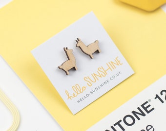 Little Llama earrings - alpaca earrings - laser cut wood studs - llama lovers gift - crazy llama lady - alpaca - llama trekkers