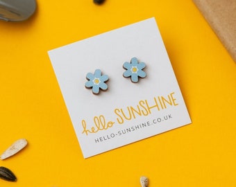 Forget-me-not earrings - laser cut flower studs - garden lovers jewellery - Summer earrings - blue flowers - happy earrings - green fingers