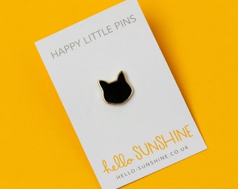 Little Black Cat enamel pin - gold and black cat - hard enamel badge - cat lovers gift - crazy cat lady - Valentine cat - Halloween pin