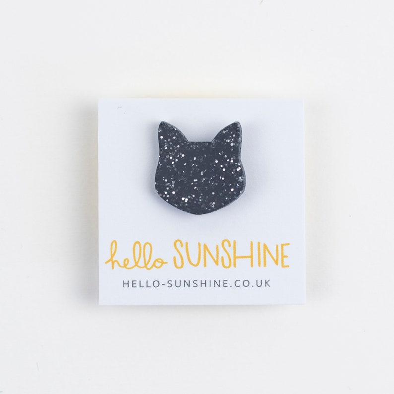 Black Glittery Cat pin laser cut black acrylic perfect cat lovers badge sparkly kitty halloween cat glittery cats midnight cat image 2