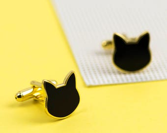 Black Cat Cufflinks - gold cuff links - best man gift - cat lovers gift - black cat - tabby cat - gift for him - gift for her - cat gifts