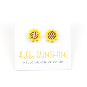 Sunflower earrings laser cut wood and acrylic studs statement jewellery Summer earrings sunflowers happy flower earrings image 2