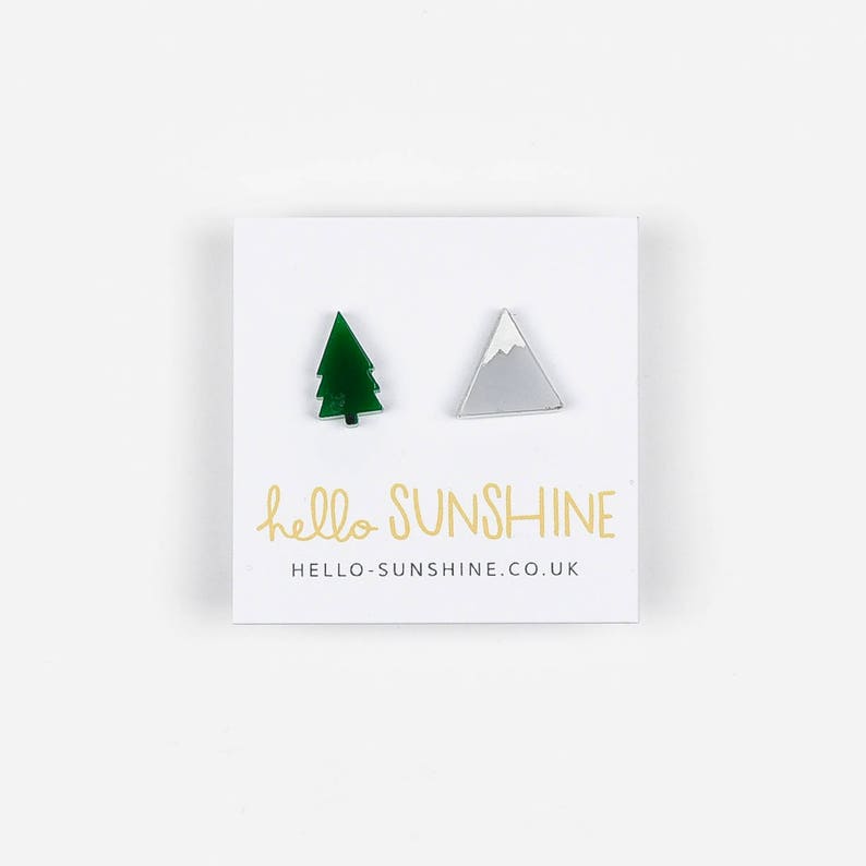 Tree and Mountain earrings Great Outdoors gift mountain studs wilderness lover perfect gift for adventure seekers tree earrings image 2