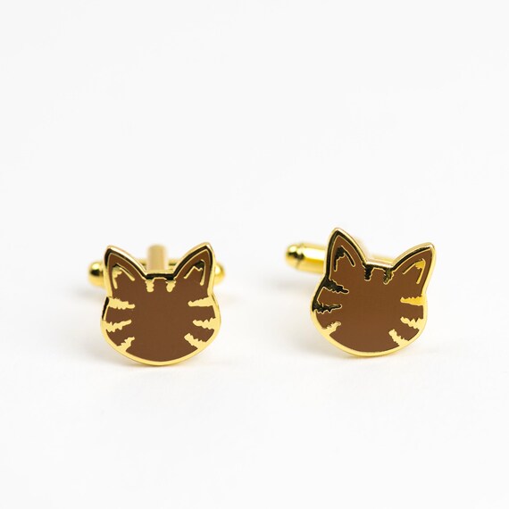 Chat Noir Or Et Boutons De Manchette Pour Chat Tabby Boutons Etsy France