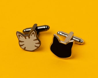 Mismatched Silver Cat Cufflinks: Black and Grey Tabby Cat Wedding Jewellery
