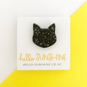 Black Glittery Cat pin laser cut black acrylic perfect cat lovers badge sparkly kitty halloween cat glittery cats midnight cat image 4