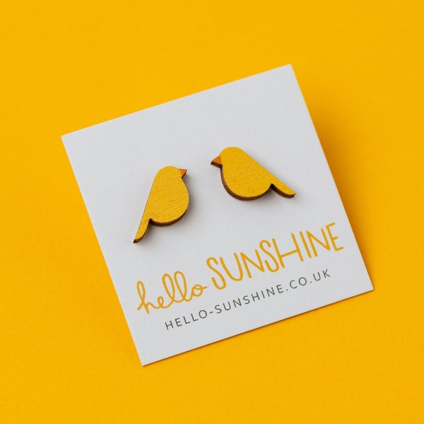 Yellow Canary stud earrings - laser cut yellow birds - bird lovers gift - canaries - love birds - cheerful - happy - norwich city football