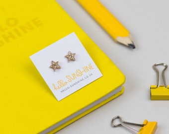 Gold glitter star earrings - laser cut acrylic stars - gold star studs - twinkle twinkle little star - glitter lovers gift - night sky