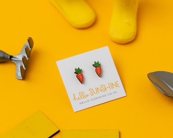 Tiny Carrot earrings - laser cut wooden studs - food lovers gift - orange carrots - five a day - carrot jewellery - vegetarian gift