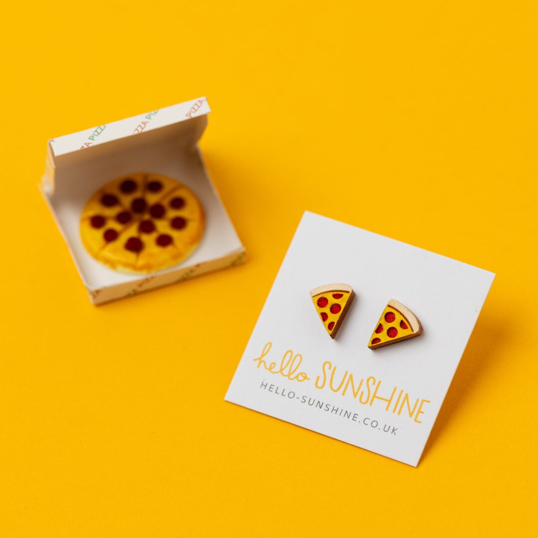 Pizza Earrings Laser Cut Hand Painted Studs Pizza Pizza Lover Foodie