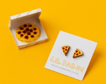 Pizza earrings - laser cut hand painted studs - pizza - pizza lover - foodie gifts - perfect food lovers gift - slice - deep pan - gift idea