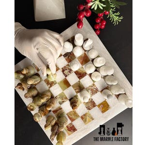Green Onyx Marble Chess Set - Marble Chess Board Unique Gifts for Him gifts for him handcrafted chess Onyx Chess Sets with Board Handmade